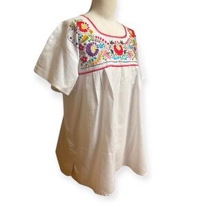 White Embroidered Floral Top from Mexico